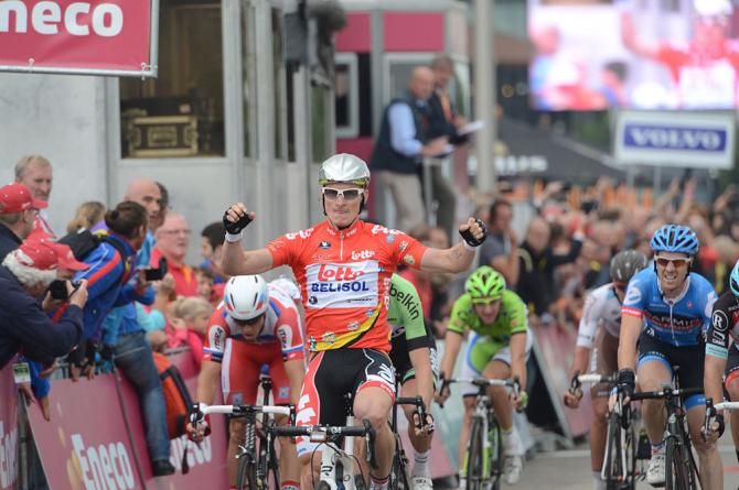 Andre Greipel (Lotto - Belisol) lifts his arms in celebration