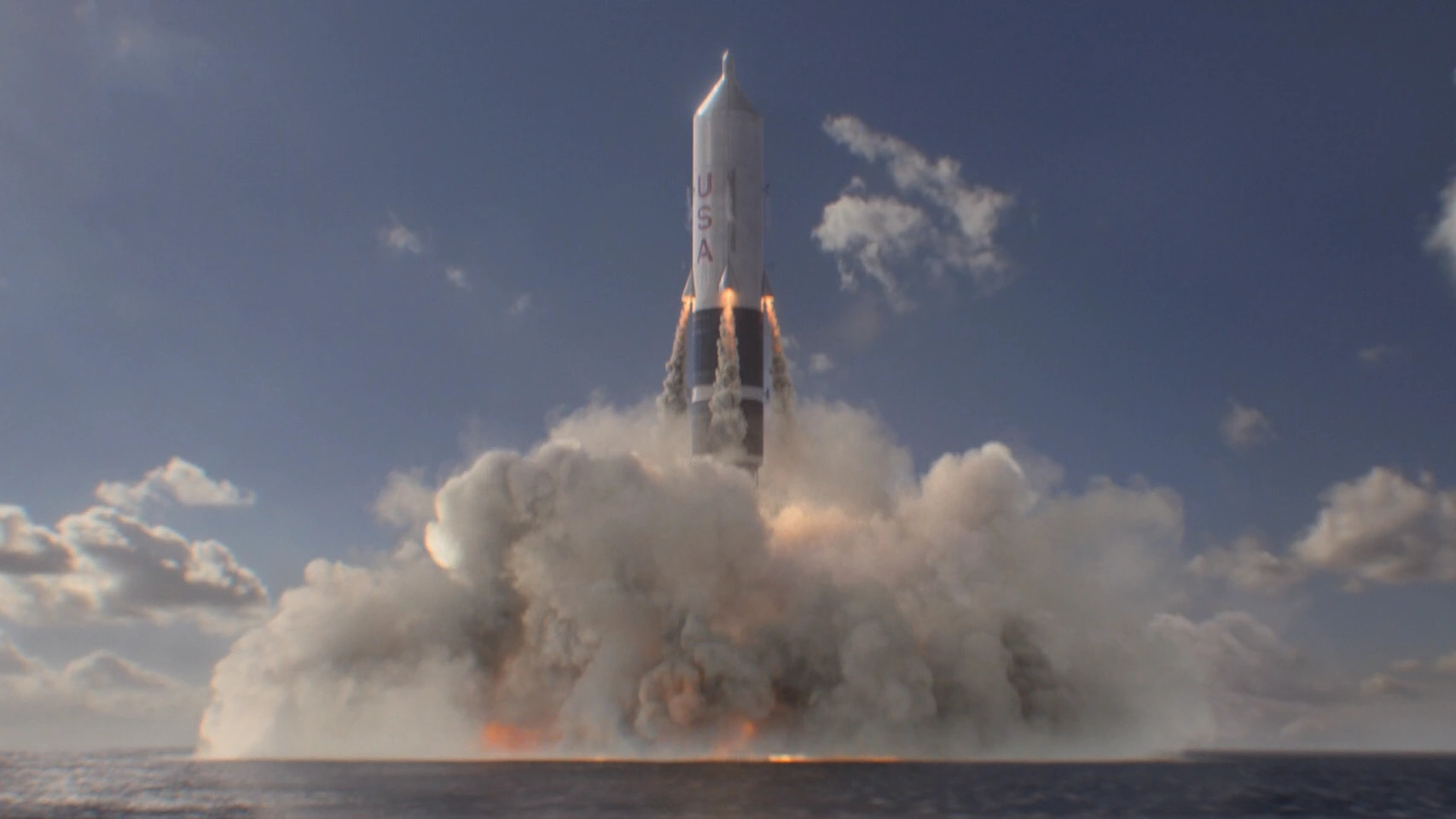 The Sea Dragon rocket launching in the Apple TV sci-fi show "For All Mankind"