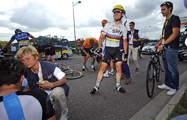 World champion Mark Cavendish (Sky) was one of many riders invovled in the crash in the stage 4 finale.