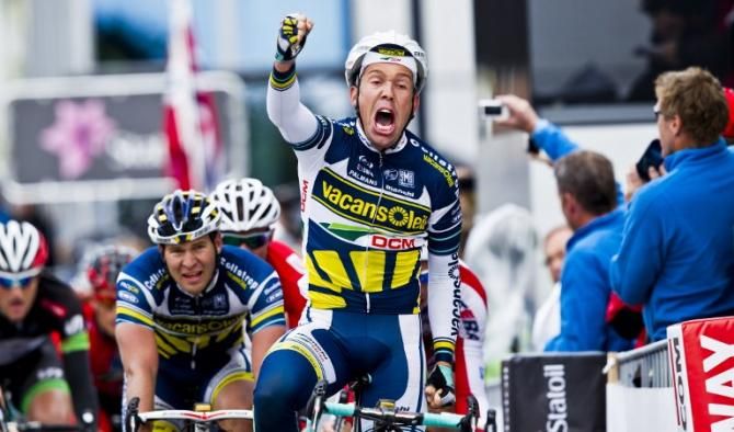 Kenny van Hummel (Vacansoleil-DCM) celebrates victory in stage 1 of the Arctic Tour of Norway