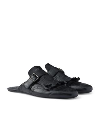 Calf Leather Fringed Monk-Strap Mules