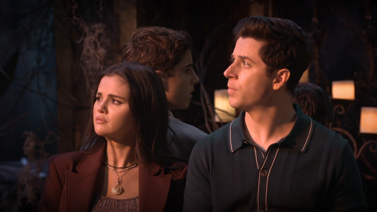 Selena Gomez and David Henrie getting emotional while tied up during Wizards Beyond Waverly Place Season 2 finale