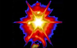 This infrared image shows the successful destruction of a threat-representative ICBM target by two long-range Ground-based Interceptors launched from Vandenberg Air Force Base, Calif., March 25, 2019. The salvo missile intercept was the first of its kind.