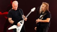 James Hetfield and Kirk Hammett of Metallica perform onstage during a concert at Principality Stadium on June 28, 2026 in Cardiff, Wales.