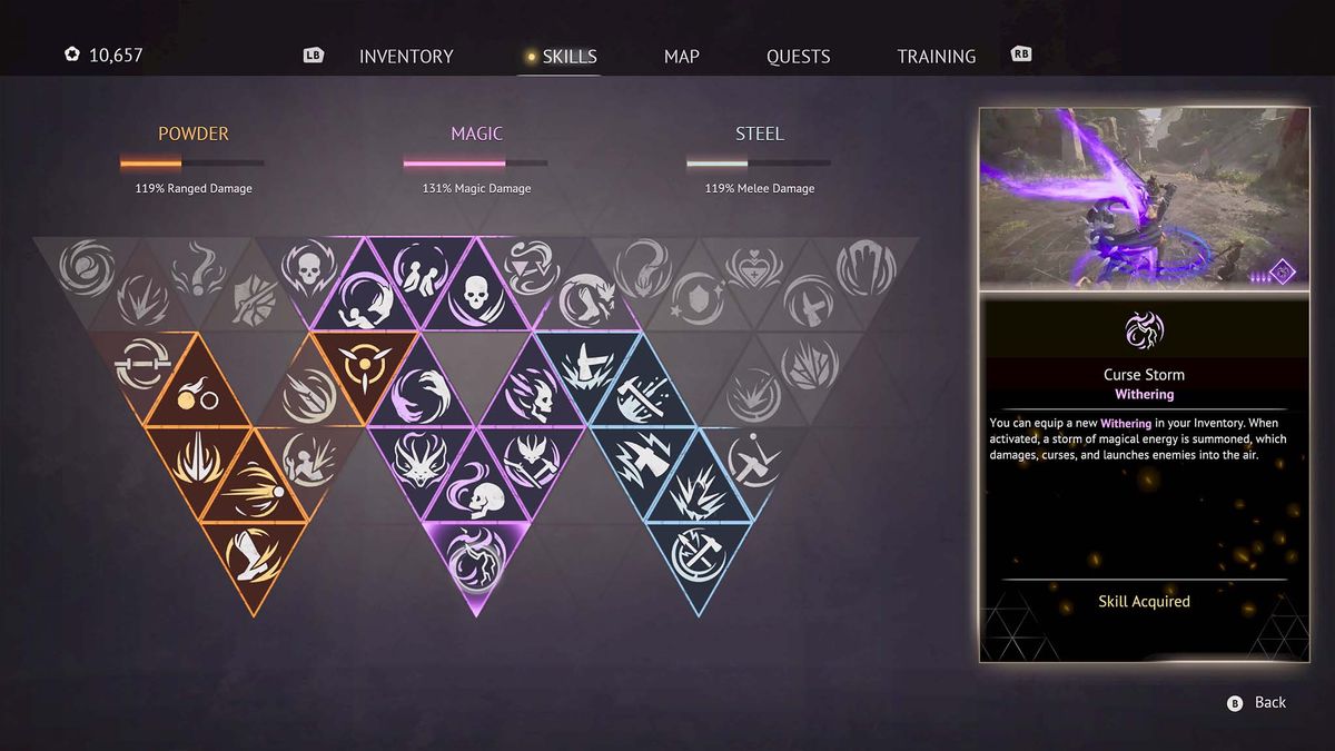 Flintlock: The Siege of Dawn skill tree.