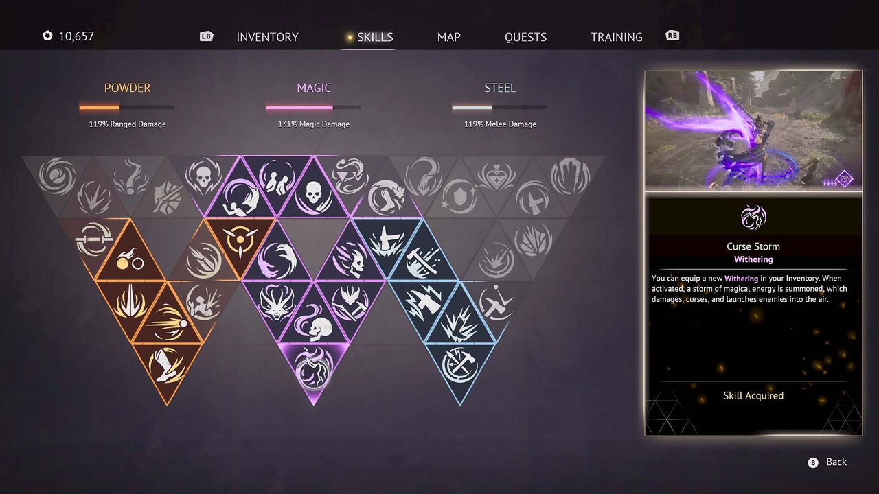 Flintlock: The Siege of Dawn skill tree.