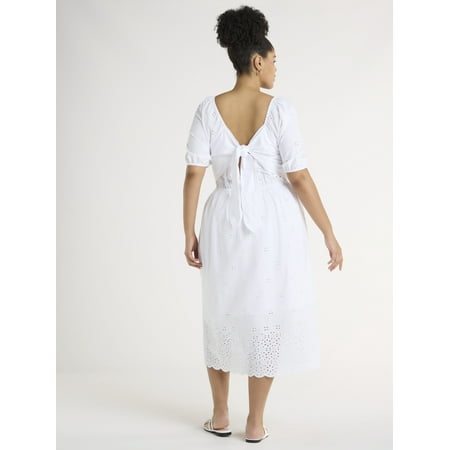 Time and Tru Women's and Women's Plus Eyelet Midi Dress, Sizes Xs-4x