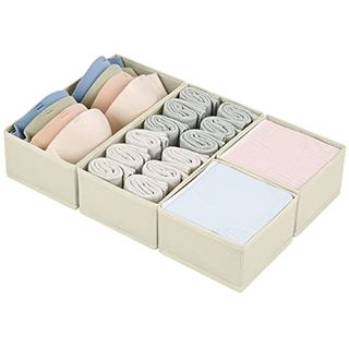 Dimj Drawer Organizers Clothes, Set of 4 Dresser Organizer Bins, Fabric Closet Organizers and Storage, Drawer Dividers for Nursery, Clothing, Baby Clothes, Socks, Underwears, Tie (beige)