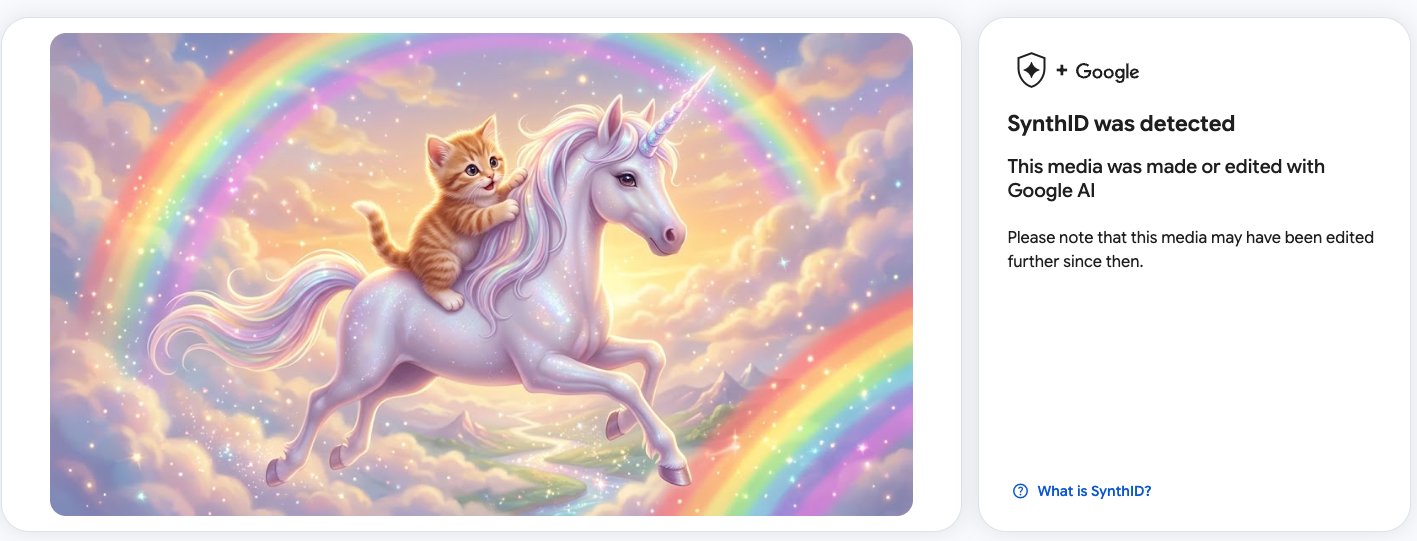 A kitten riding a unicorn