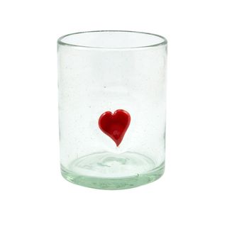 Juice glass with small red hearts