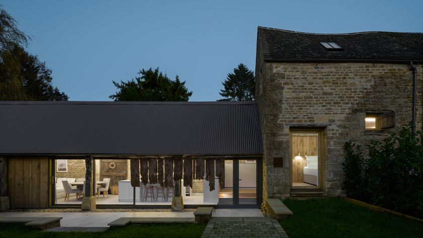 exterior of renovated listed barn and extension