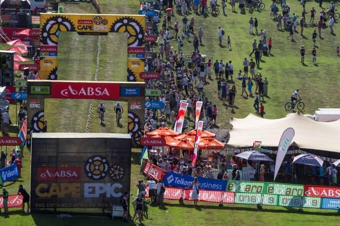 Riders leave the start shoot during the Cape Epic prologue