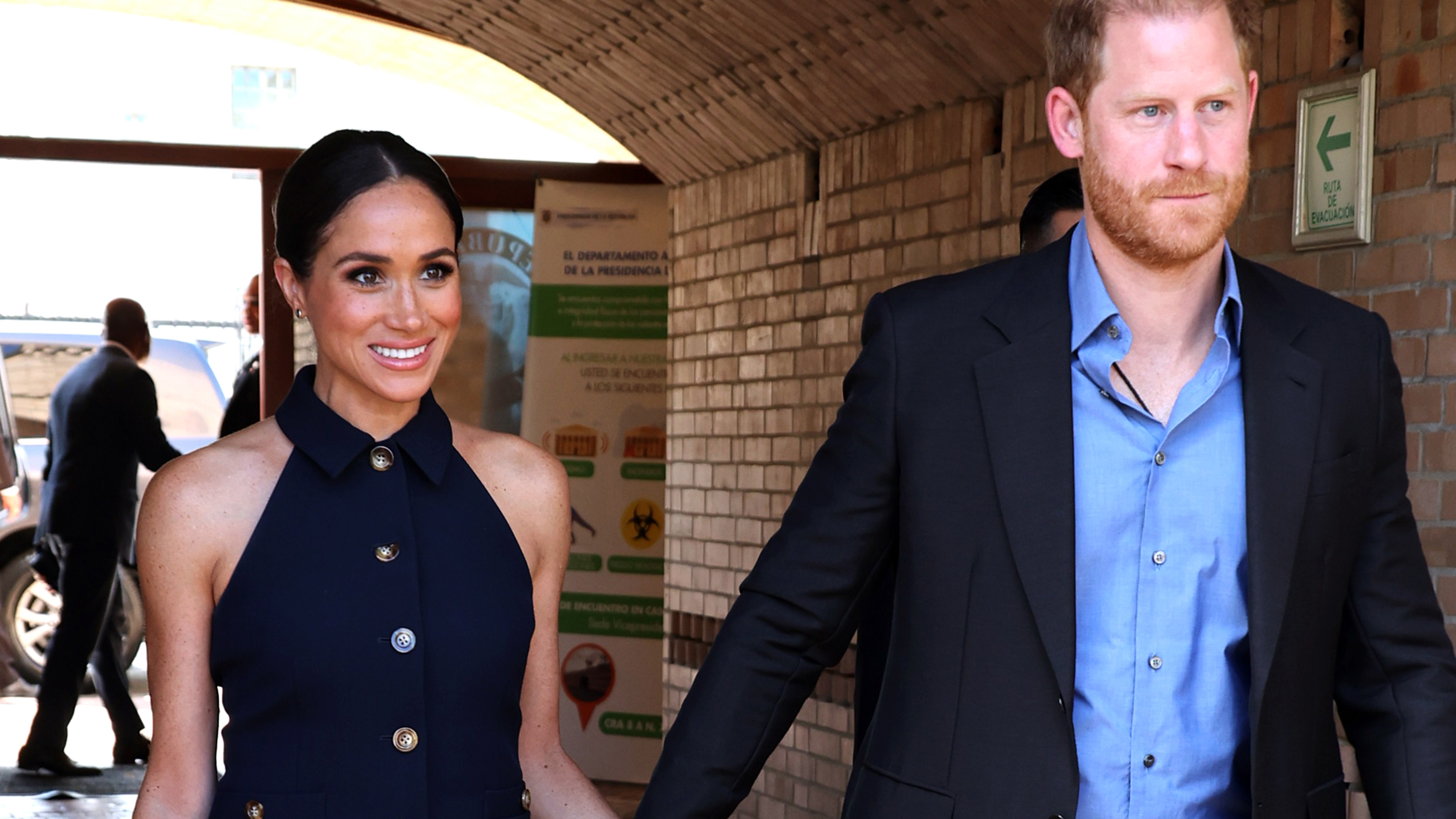 BOGOTA, COLOMBIA - AUGUST 15: Prince Harry, Duke of Sussex and Meghan, Duchess of Sussex seen during The Duke and Duchess of Sussex&#039;s Colombia Visit on August 15, 2024 in Bogota, Colombia..