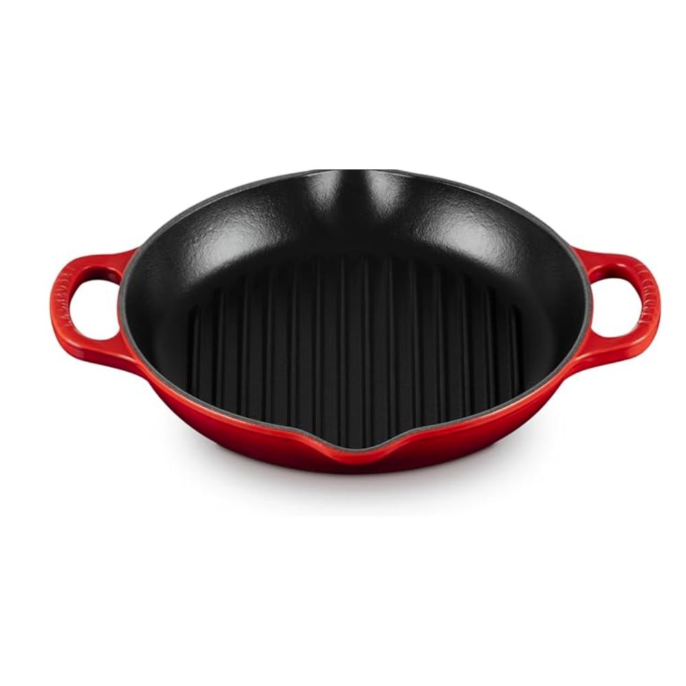 Le Creuset red round deep grill pan
