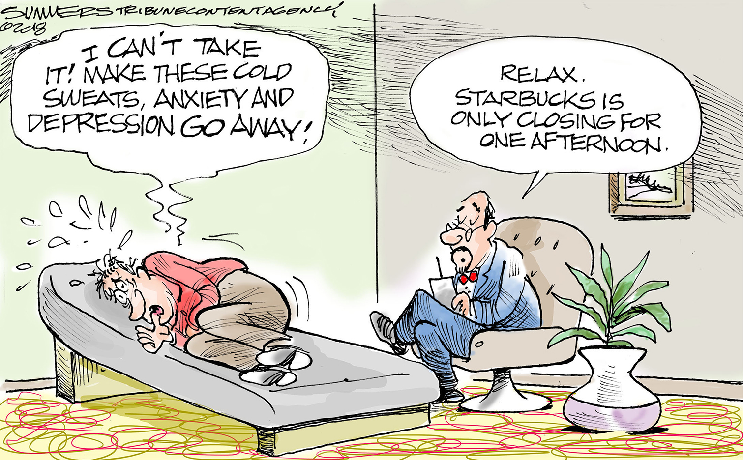 Political cartoon U.S. Starbucks anti-racial bias training therapy ...