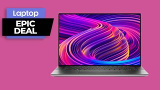 Dell XPS 15 9520 laptop against pink background