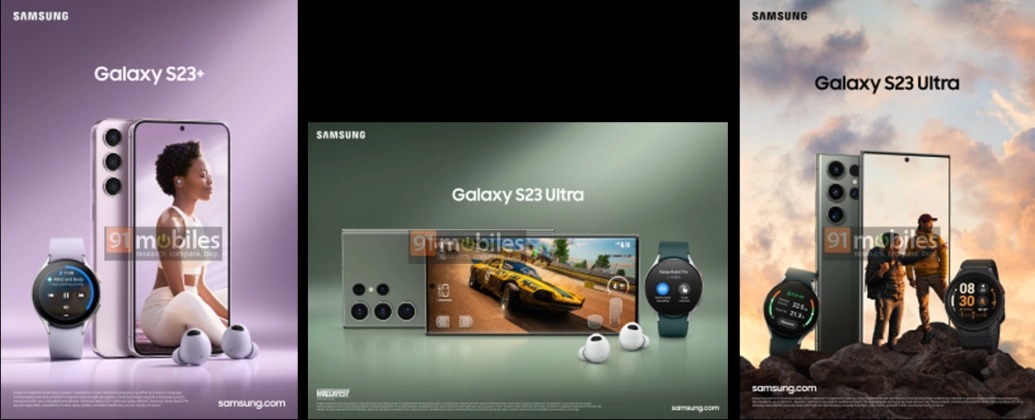 Material promocional del Samsung Galaxy S23 mostrando las variantes rosa y verde
