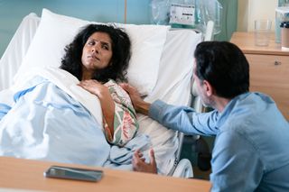 Suki Panesar faces Nish Panesar in hospital in EastEnders