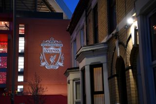 An outside view of Anfield, home of Liverpool FC.