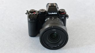 The Panasonic Lumix S5 showing the front of the camera