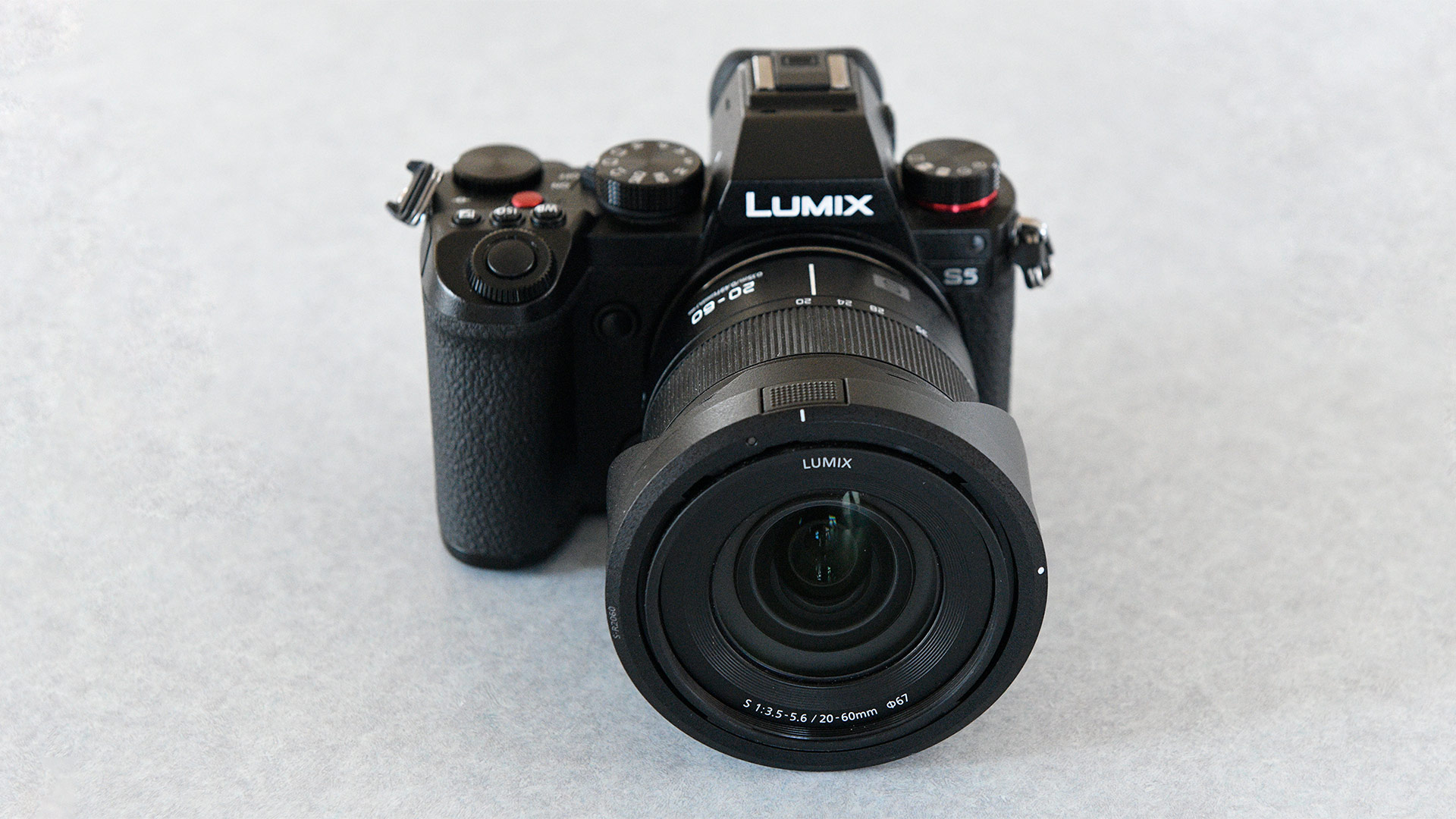 The Panasonic Lumix S5 showing the front of the camera