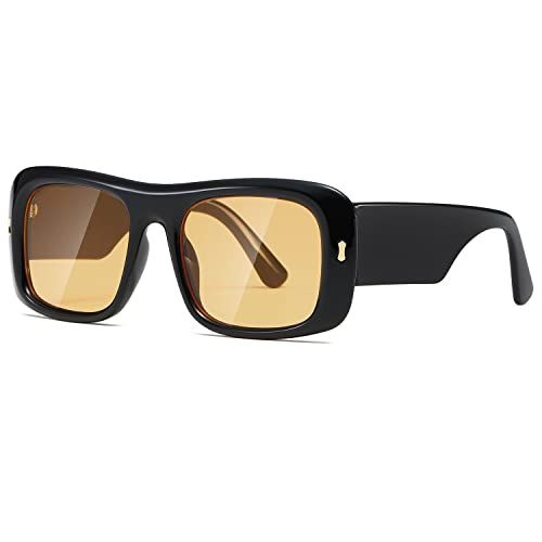 Kimorn Sunglasses for Women Men Trendy Retro Fashion Sun Glasses 90’s Vintage Y2k Oversize Square Frame Shades K1337 (black Yellow)