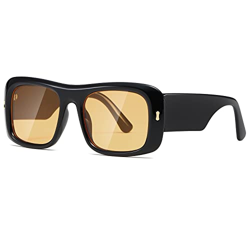 Kimorn Sunglasses for Women Men Trendy Retro Fashion Sun Glasses 90’s Vintage Y2k Oversize Square Frame Shades K1337 (black Yellow)