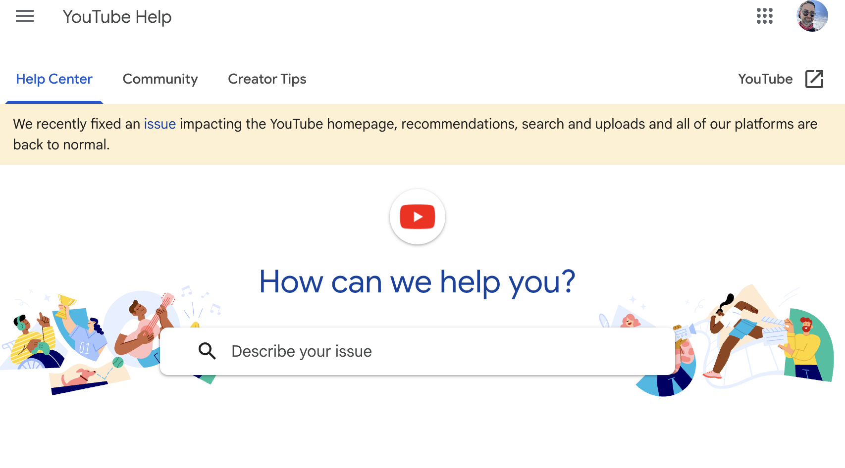 YouTube Help blog stating the February 17, 2026 outage is now resolved