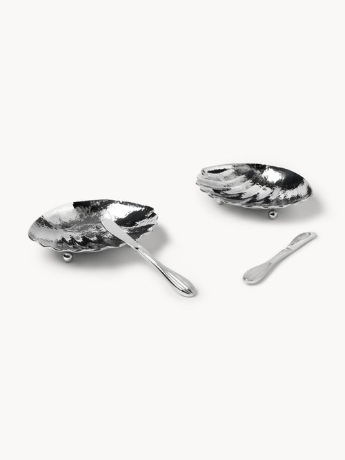 Stainless Steel Butter Dishes Isla With Knives, Set of 2
