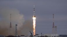 A Soyuz 2.1a carrier rocket blasts off from Baikonur Cosmodrome on December 8, 2021