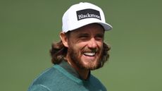  Tommy Fleetwood of England reacts while at the tournament practice area during a practice round prior to the 2026 Masters Tournament at Augusta National Golf Club on April 07, 2026 in Augusta, Georgia.