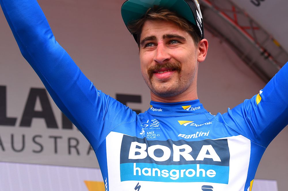Peter Sagan in the blue points jersey after stage 3 at the Tour Down Under