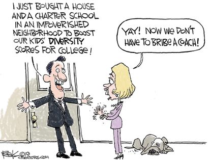Editorial Cartoon U.S. Charter Schools Diversity Score College Admissions Bribery