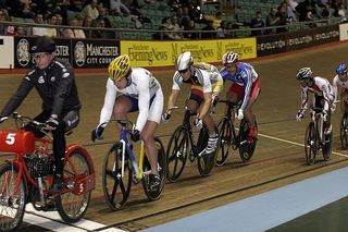 Keirin action at last season's Manchester World Cup