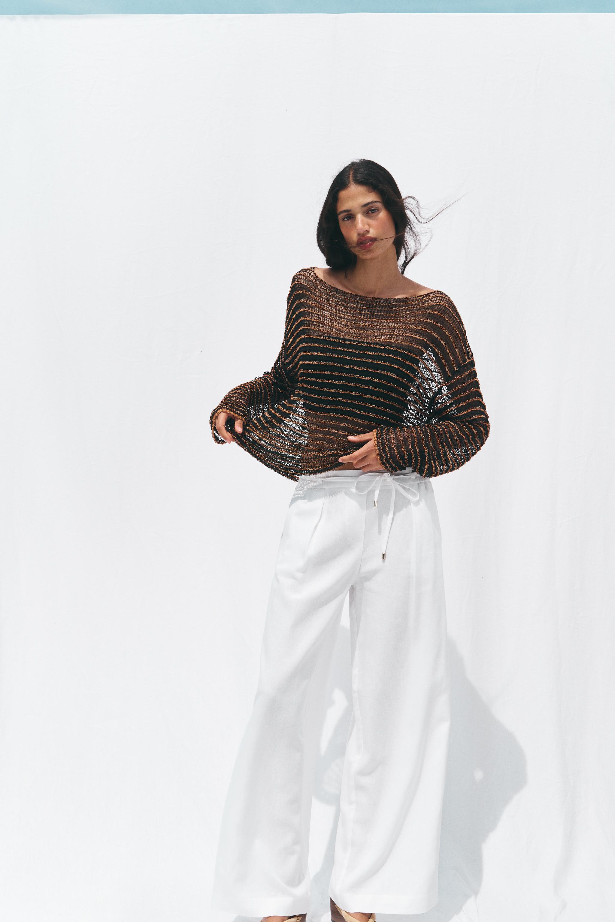 Linen Blend Wide-Leg Trousers With Belt