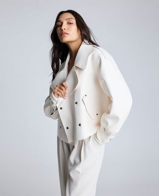 Faux Leather Snap Front Short Trench