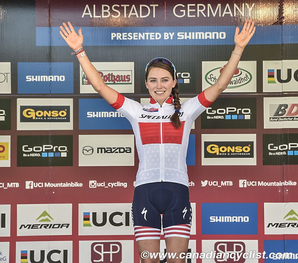 Kate Courtney (USA) Specialized Racing holds onto the World Cup overall lead
