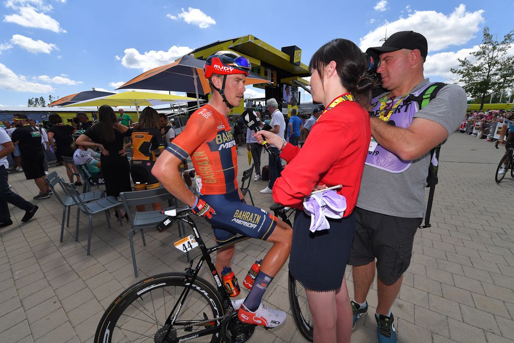 Rohan Dennis talks to media before the start of stage 9 at the Tour de France
