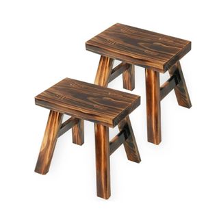 Two dark wooden stools with rectangular seats