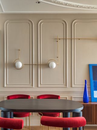 A dining room with panelling