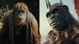 Side-by-side pictures of Raka and Proximus Caesar from Kingdom of the Planet of the Apes