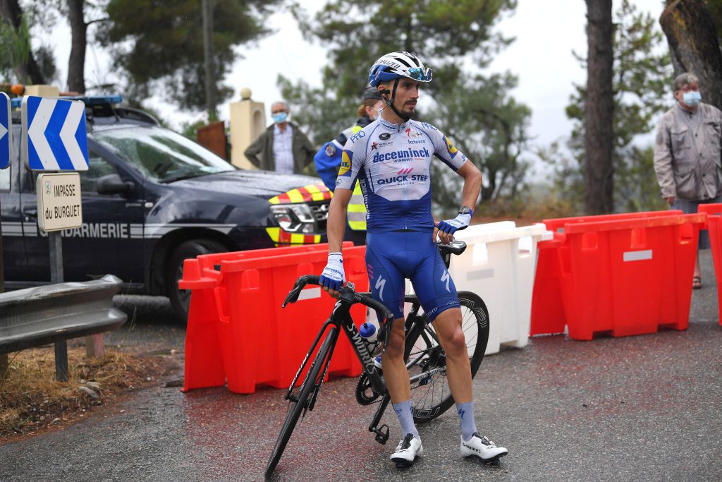 NICE FRANCE AUGUST 29 Julian Alaphilippe of France and Team Deceuninck QuickStep Mechanical Problem during the 107th Tour de France 2020 Stage 1 a 156km stage from Nice Moyen Pays to Nice TDF2020 LeTour on August 29 2020 in Nice France Photo by Tim de WaeleGetty Images