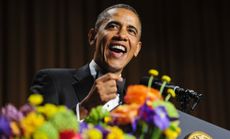 President Barack Obama tells jokes poking fun at himself as well as others during the White House Correspondents' Association Dinner on April 27 in Washington, DC.