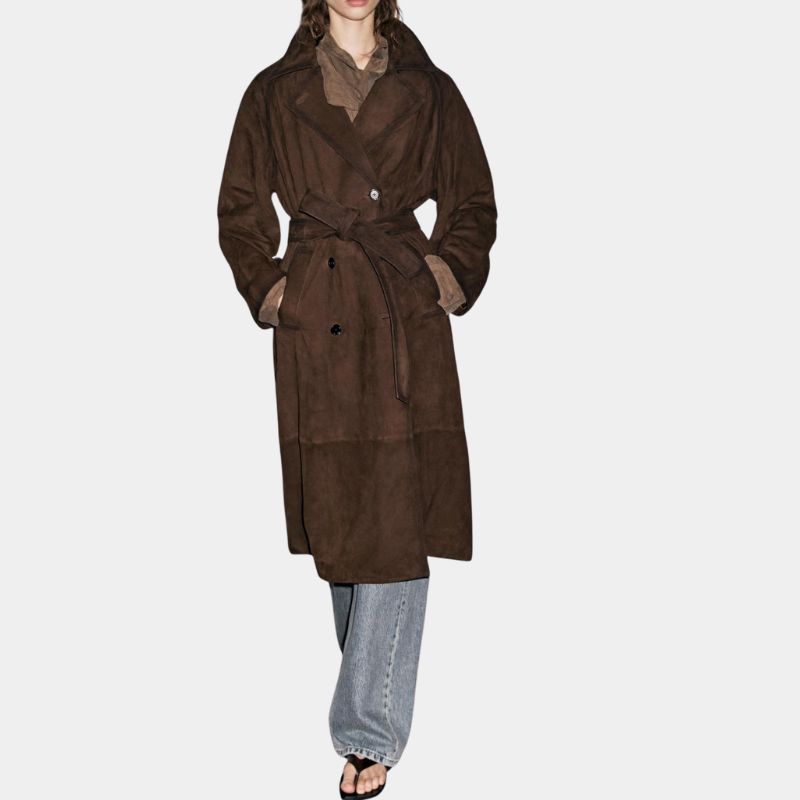 Image of brown suede trench