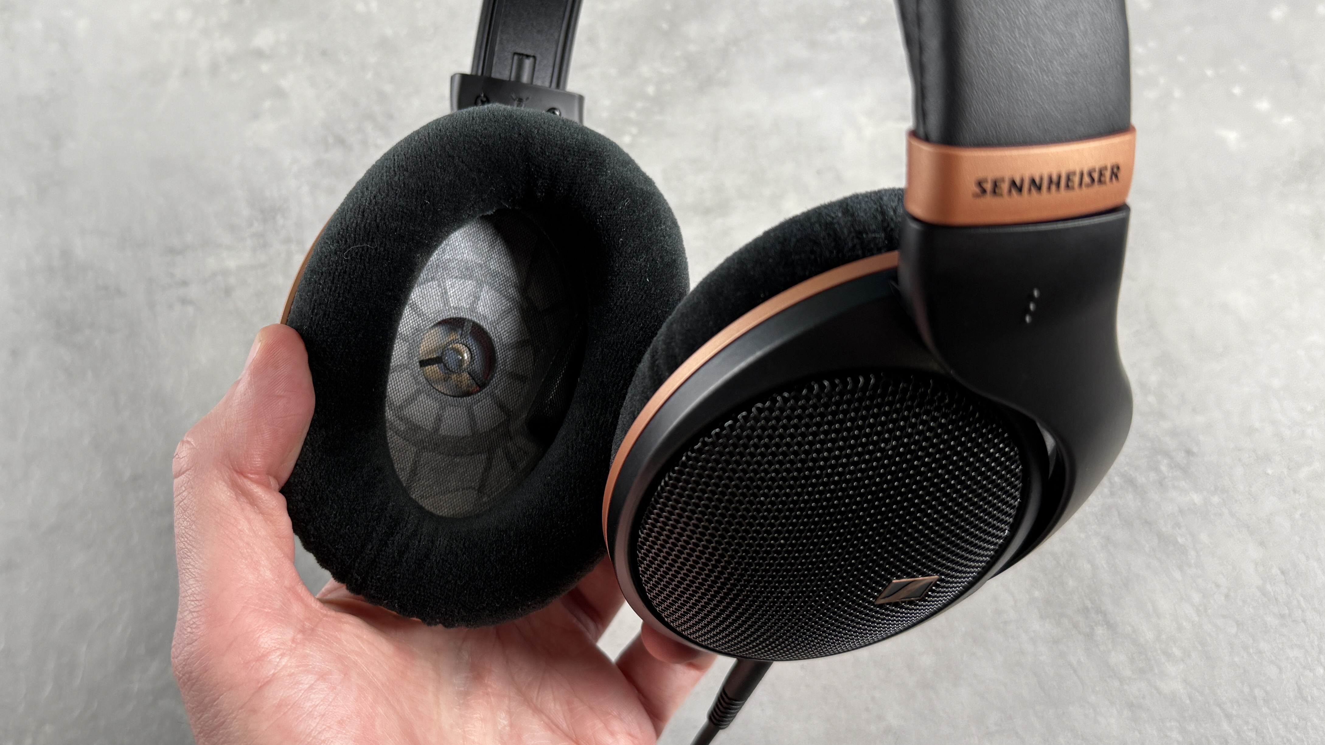 The Sennheiser HD 505 headphones showing the design of the transducer assembly inside the earcup