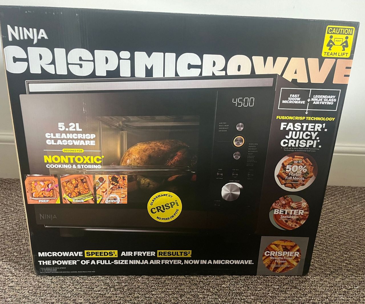 The box for a Ninja Crispi microwave