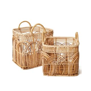Two square wicker baskets