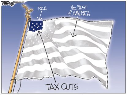 Political cartoon U.S. flag tax cuts 1 percent