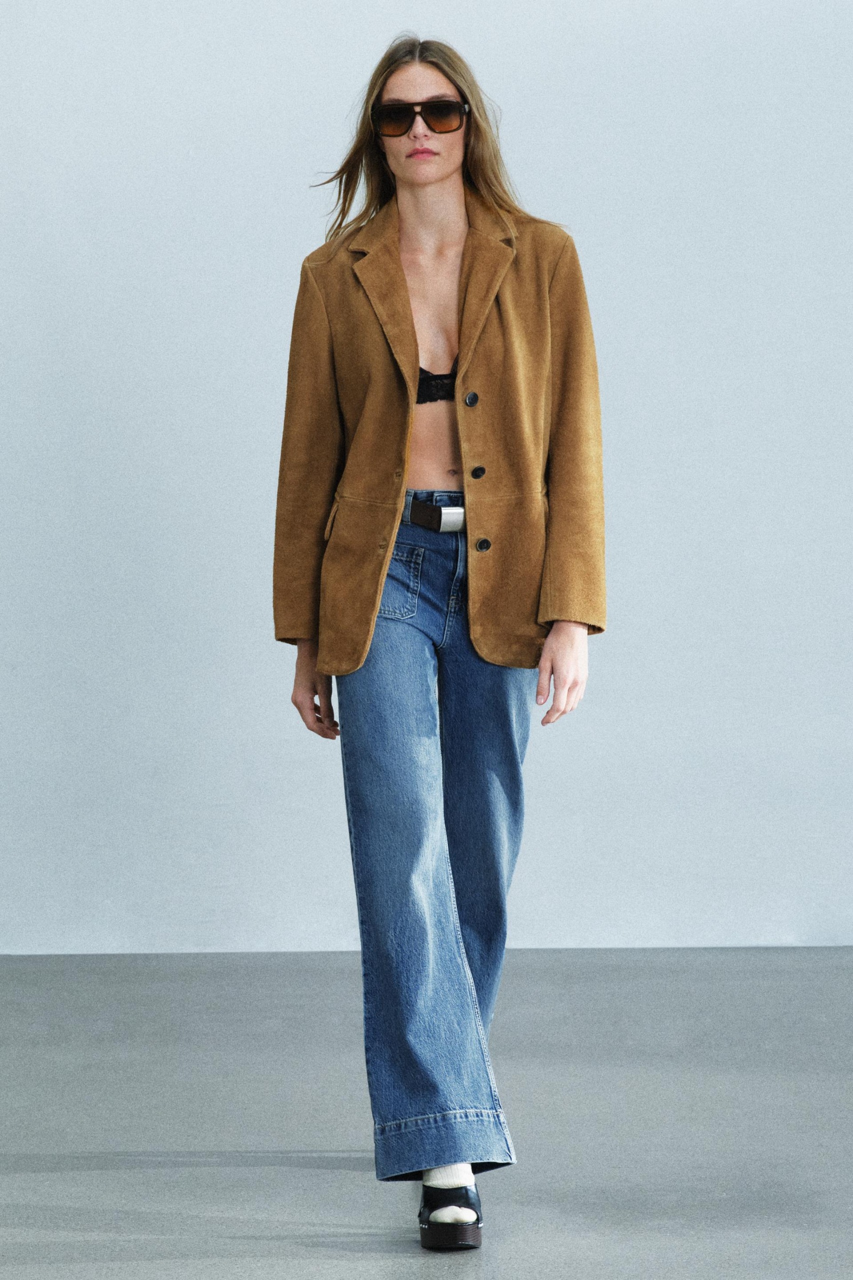 Zw Collection 100% Suede Leather Oversized Jacket - Toffee - Xs