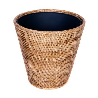 Tava Handwoven Rattan Round Waste Basket With Metal Liner